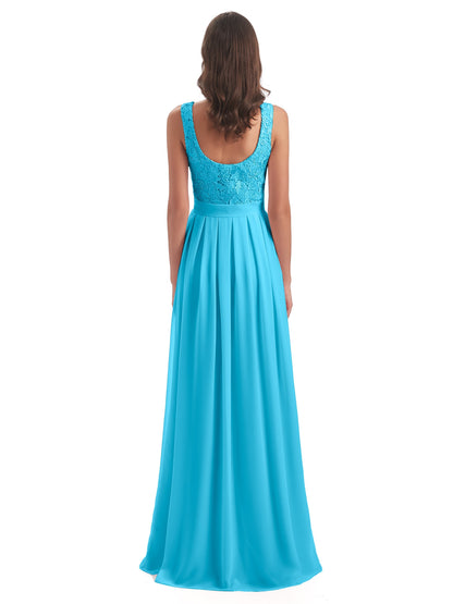 Riya Illusion Open Back Lace Long Bridesmaid Dresses