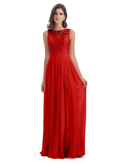 Riya Illusion Open Back Lace Long Bridesmaid Dresses