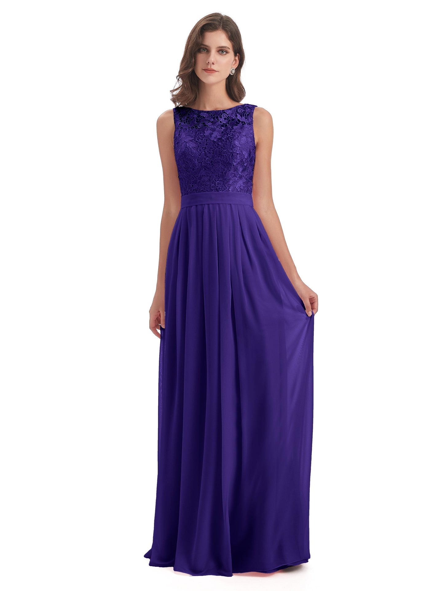 Riya Illusion Open Back Lace Long Bridesmaid Dresses