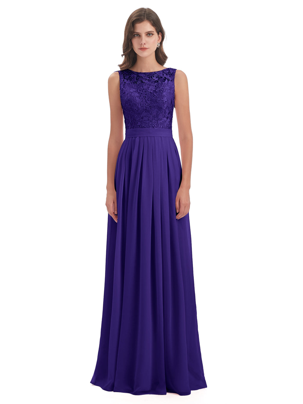Riya Illusion Open Back Lace Long Bridesmaid Dresses