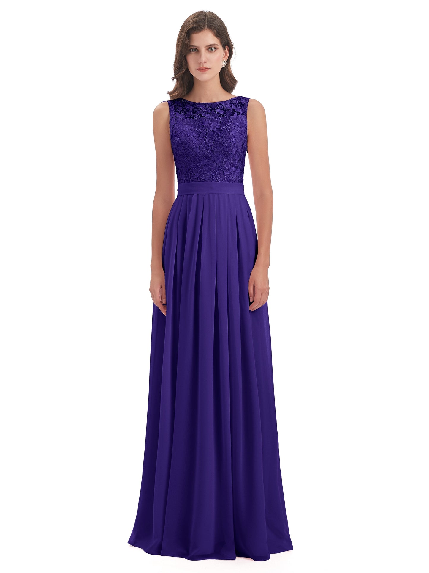 Riya Illusion Open Back Lace Long Bridesmaid Dresses