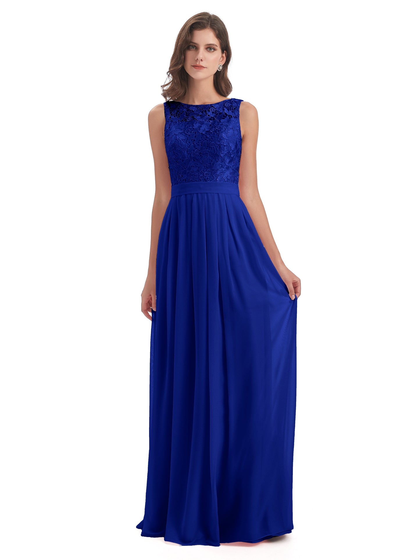 Riya Illusion Open Back Lace Long Bridesmaid Dresses