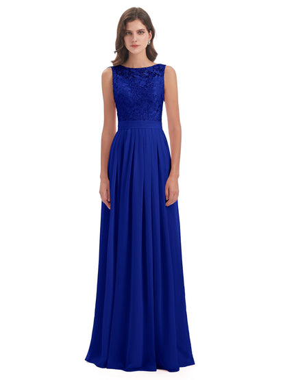 Riya Illusion Open Back Lace Long Bridesmaid Dresses