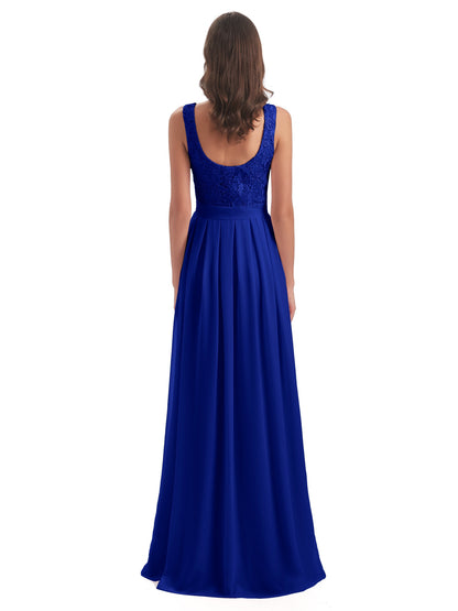 Riya Illusion Open Back Lace Long Bridesmaid Dresses