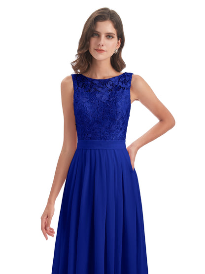 Riya Illusion Open Back Lace Long Bridesmaid Dresses