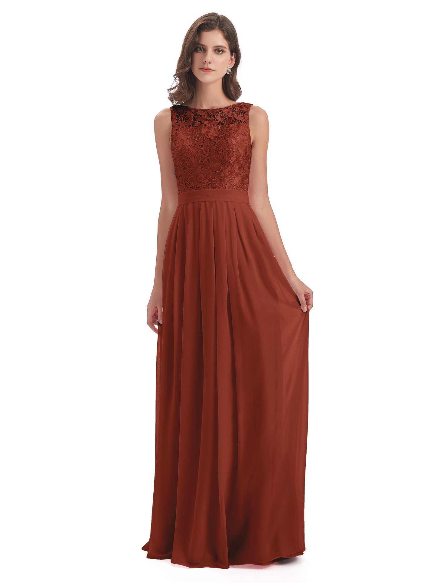 Riya Illusion Open Back Lace Long Bridesmaid Dresses