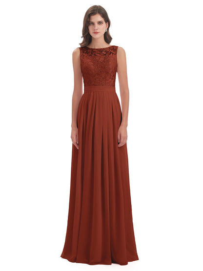 Riya Illusion Open Back Lace Long Bridesmaid Dresses