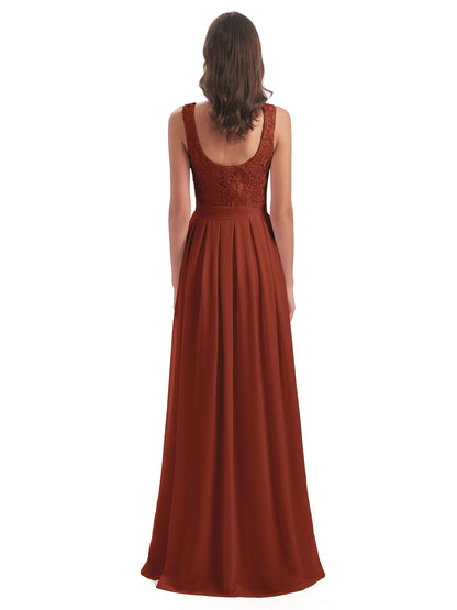 Riya Illusion Open Back Lace Long Bridesmaid Dresses