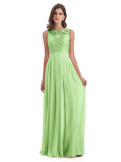 Riya Illusion Open Back Lace Long Bridesmaid Dresses