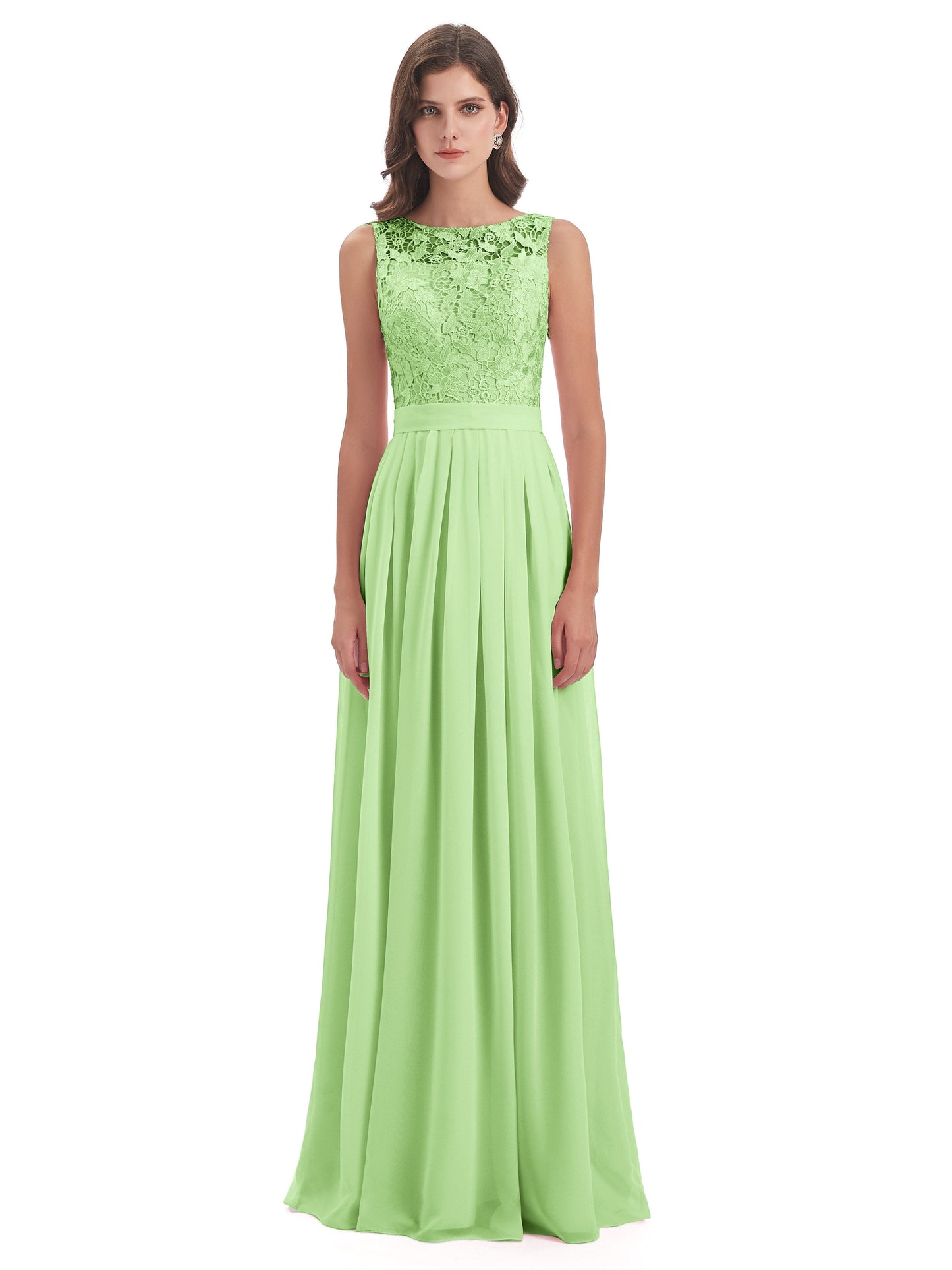 Riya Illusion Open Back Lace Long Bridesmaid Dresses