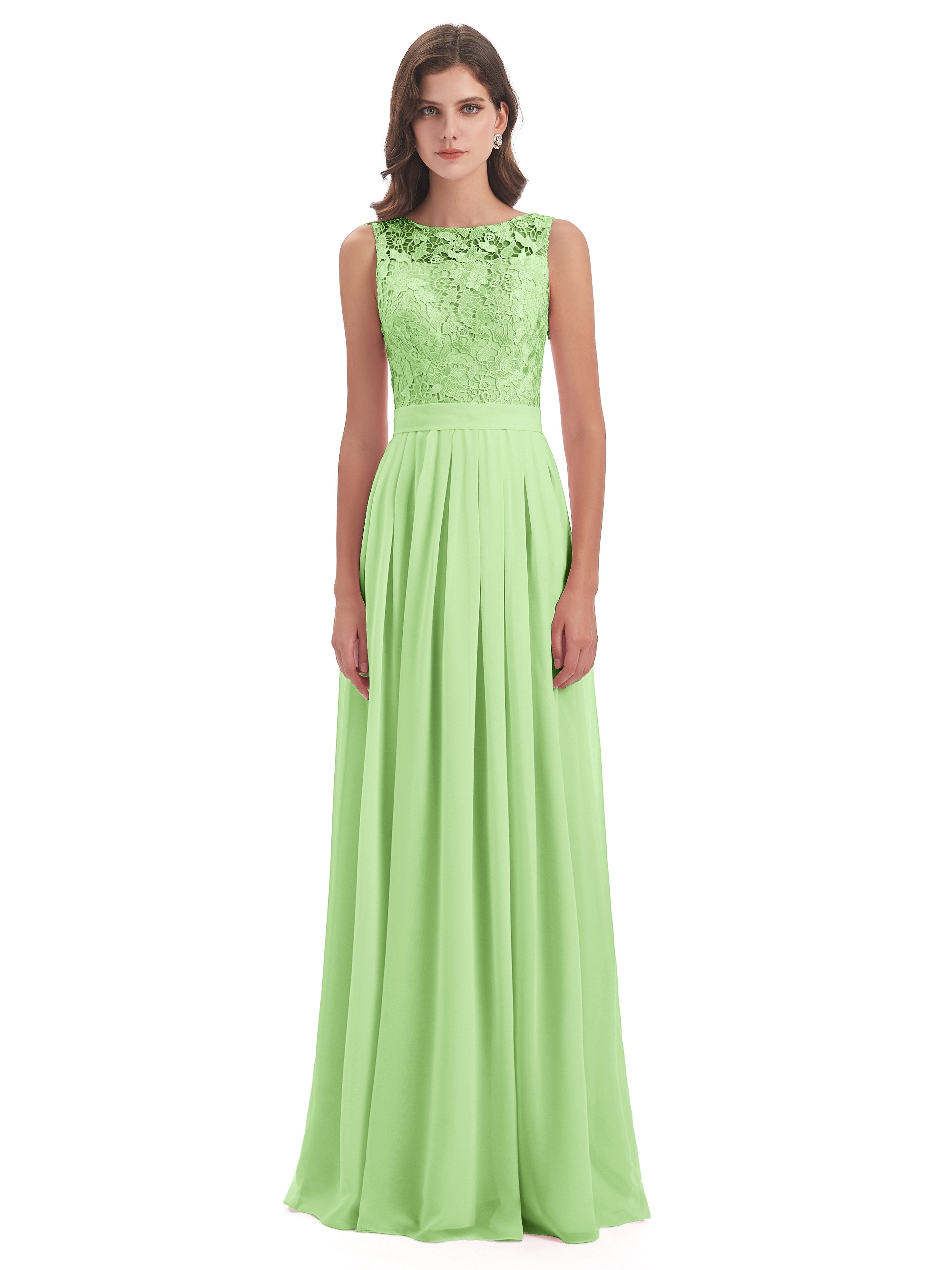 Riya Illusion Open Back Lace Long Bridesmaid Dresses