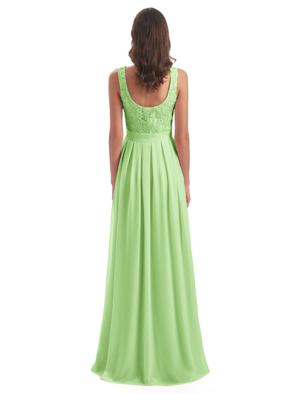 Riya Illusion Open Back Lace Long Bridesmaid Dresses
