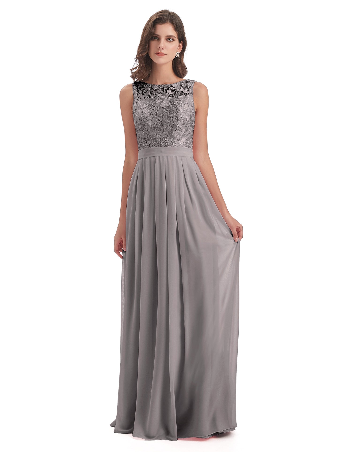 Riya Illusion Open Back Lace Long Bridesmaid Dresses
