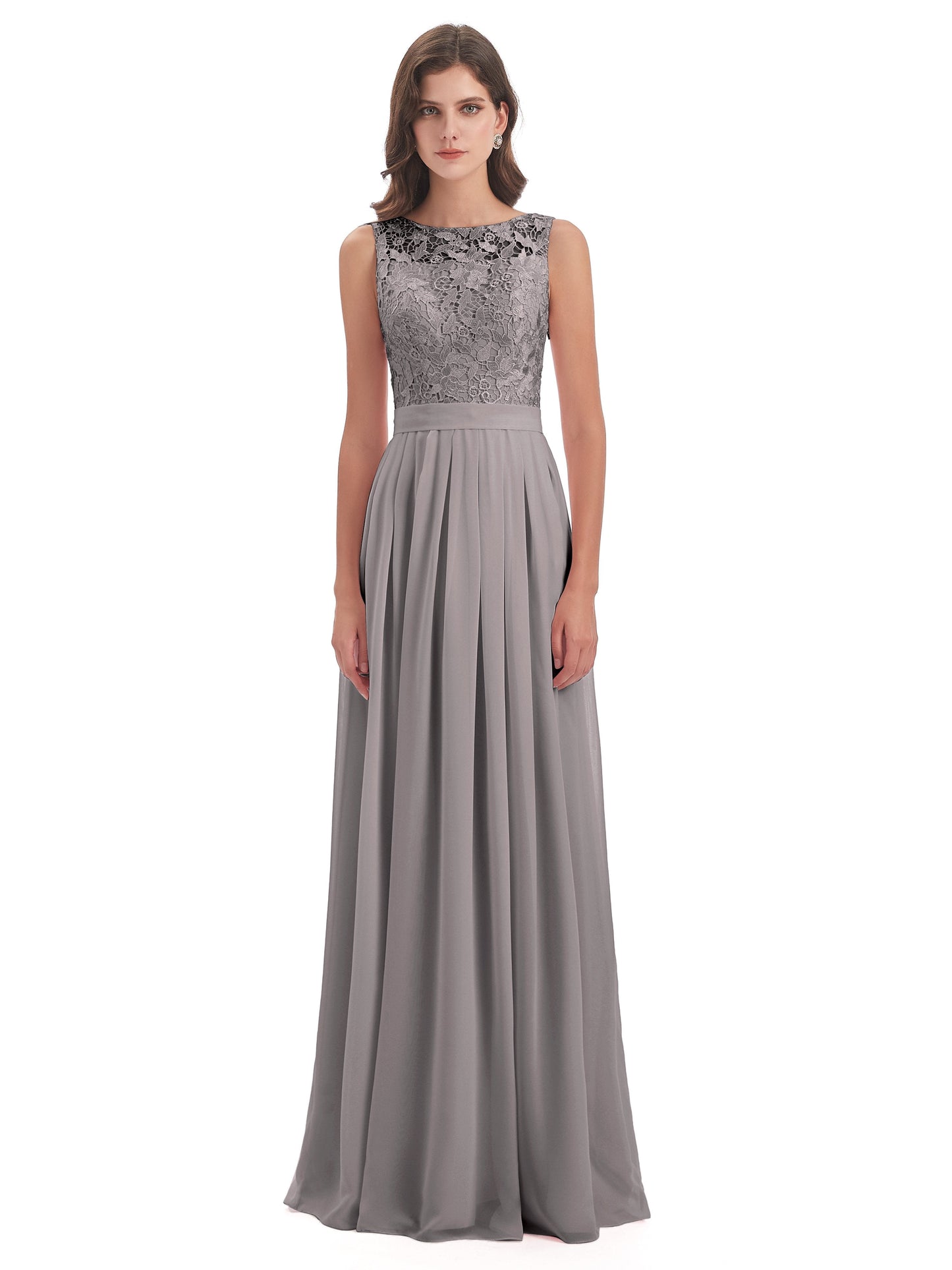 Riya Illusion Open Back Lace Long Bridesmaid Dresses