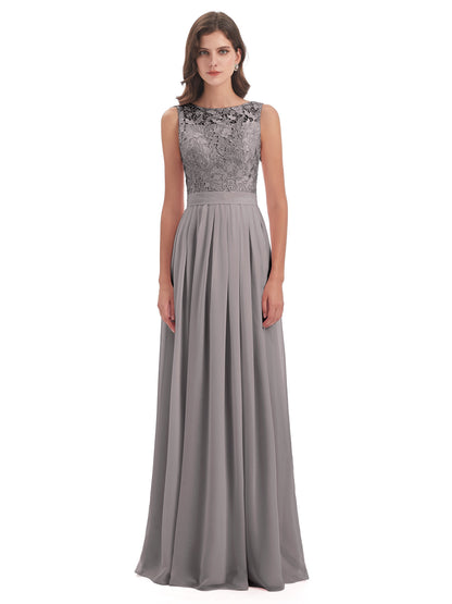 Riya Illusion Open Back Lace Long Bridesmaid Dresses