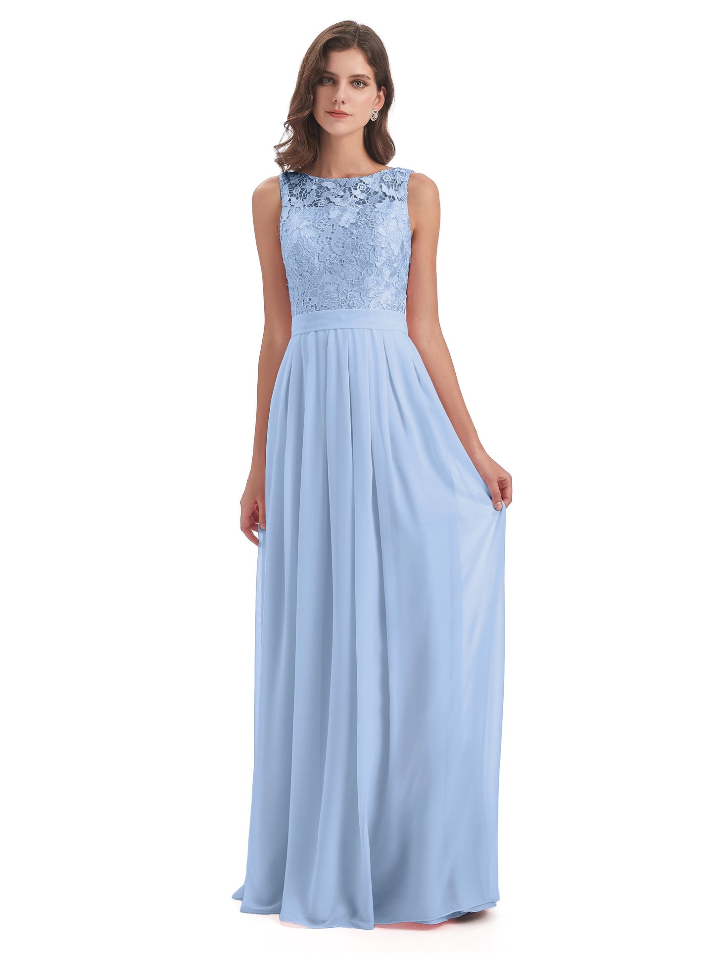 Riya Illusion Open Back Lace Long Bridesmaid Dresses