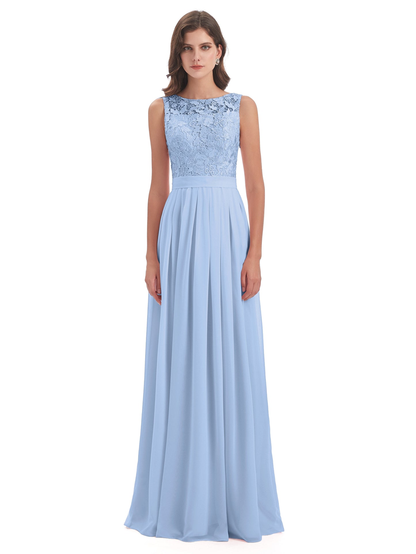 Riya Illusion Open Back Lace Long Bridesmaid Dresses