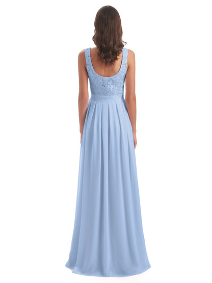 Riya Illusion Open Back Lace Long Bridesmaid Dresses