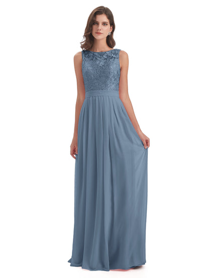 Riya Illusion Open Back Lace Long Bridesmaid Dresses