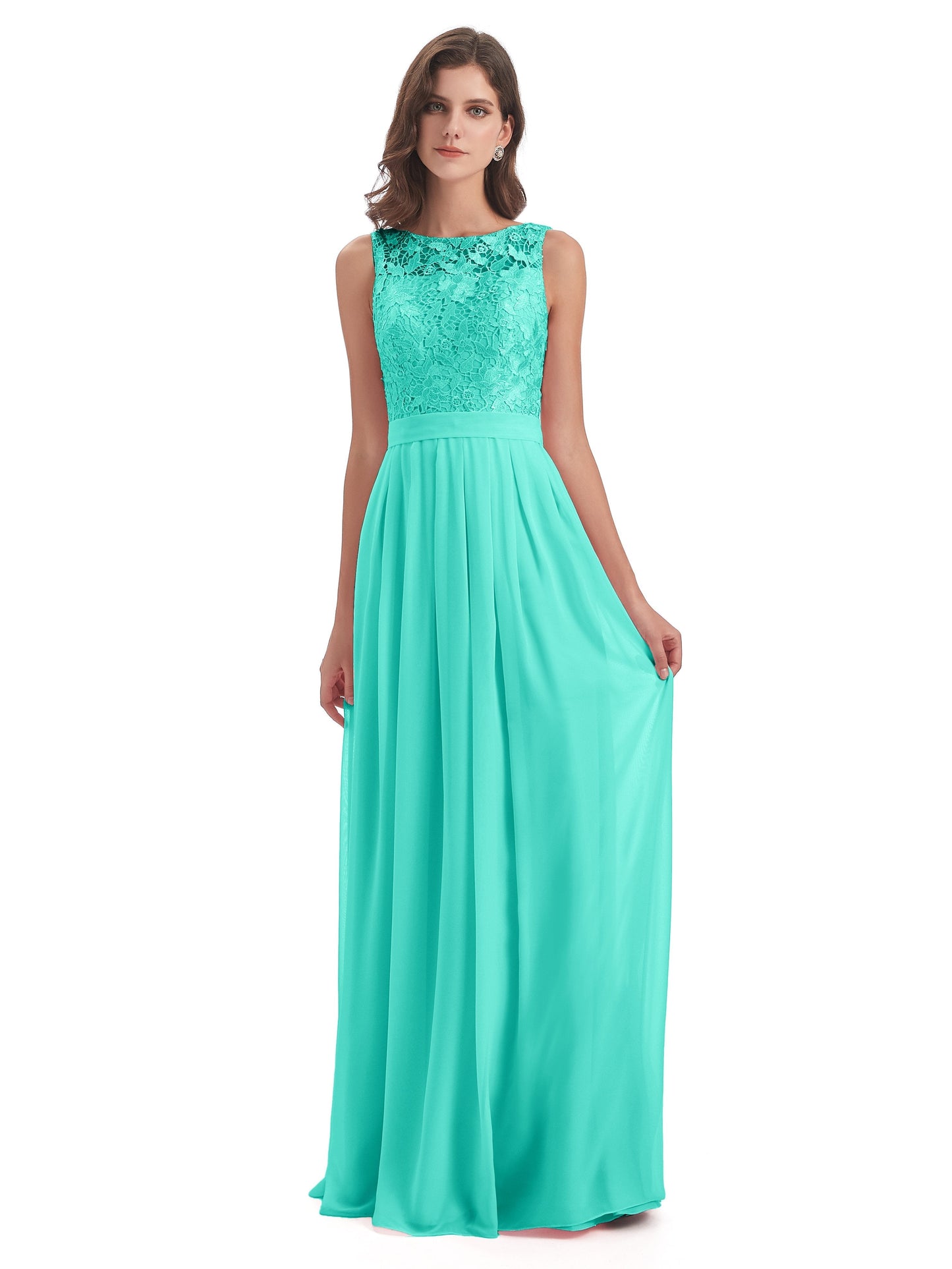 Riya Illusion Open Back Lace Long Bridesmaid Dresses
