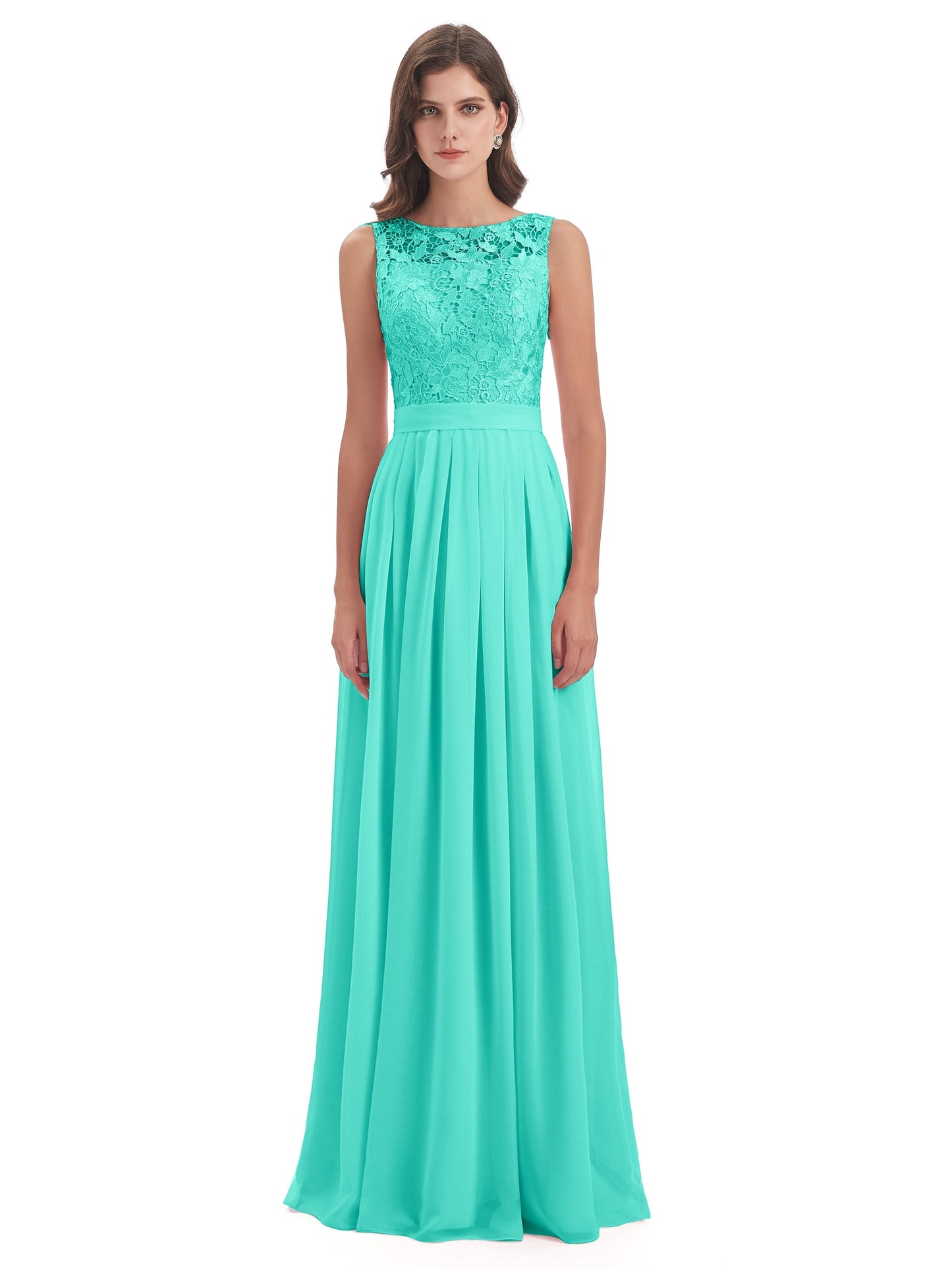 Riya Illusion Open Back Lace Long Bridesmaid Dresses