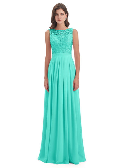Riya Illusion Open Back Lace Long Bridesmaid Dresses