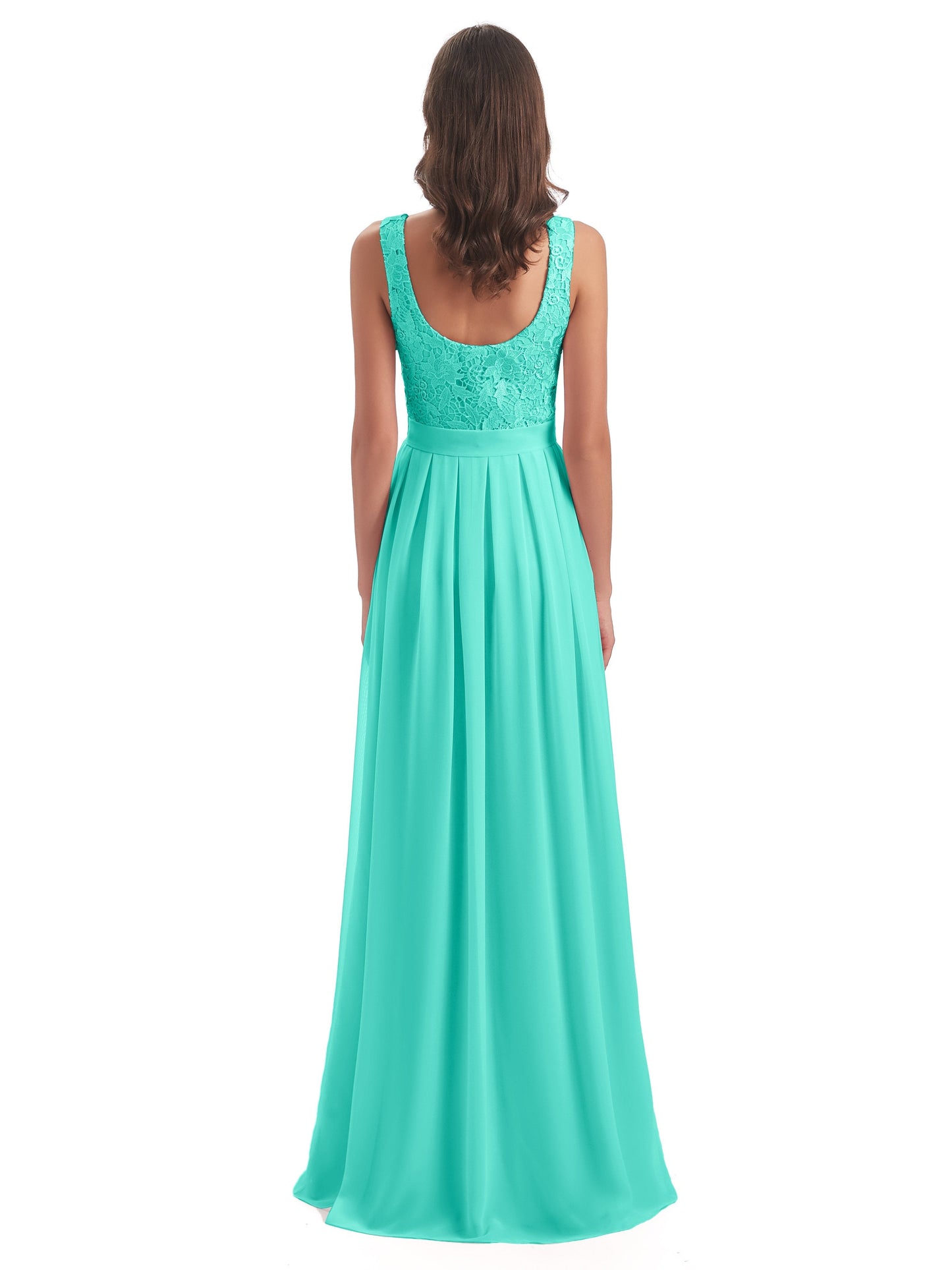 Riya Illusion Open Back Lace Long Bridesmaid Dresses