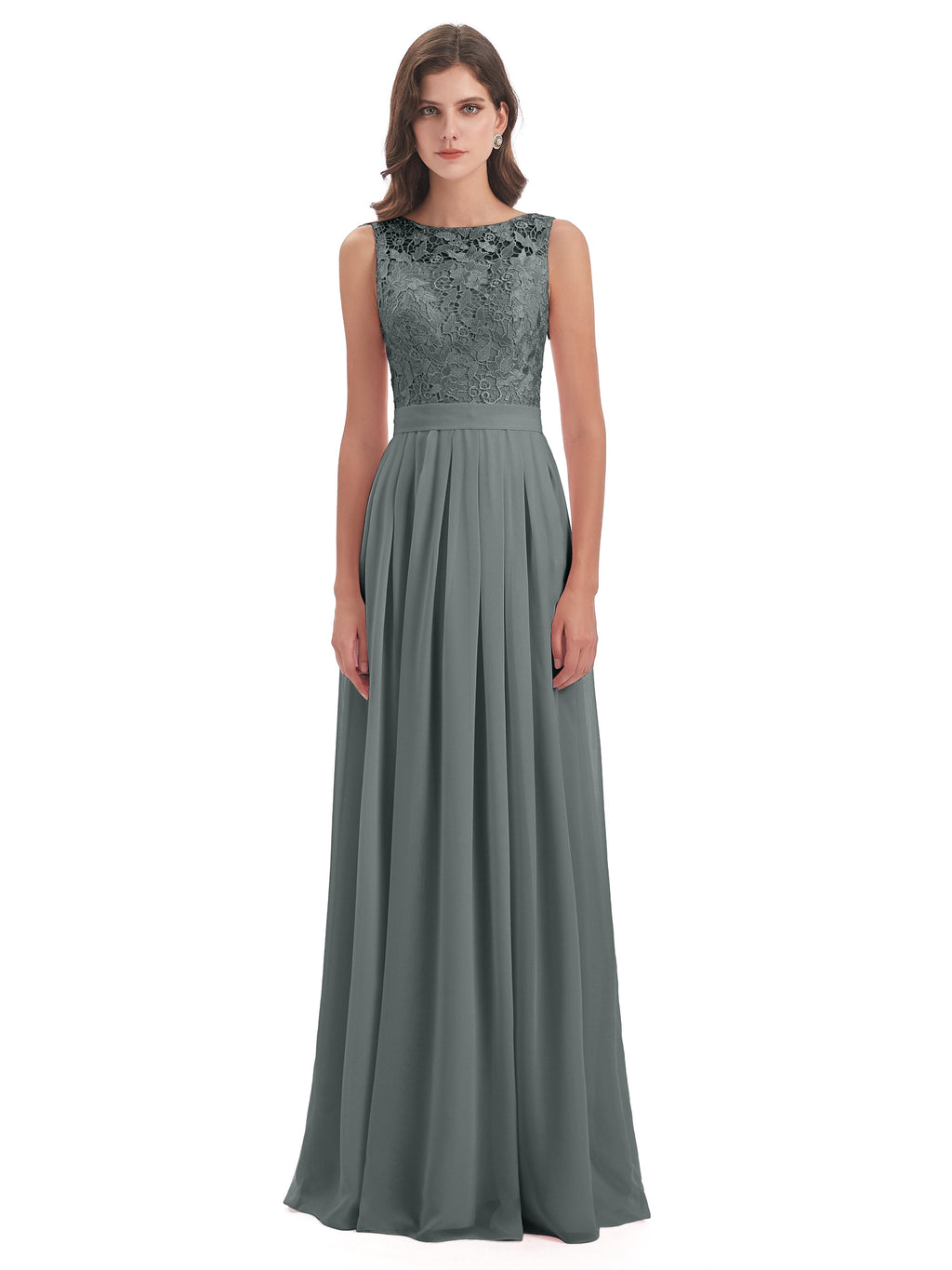 Riya Illusion Open Back Lace Long Bridesmaid Dresses