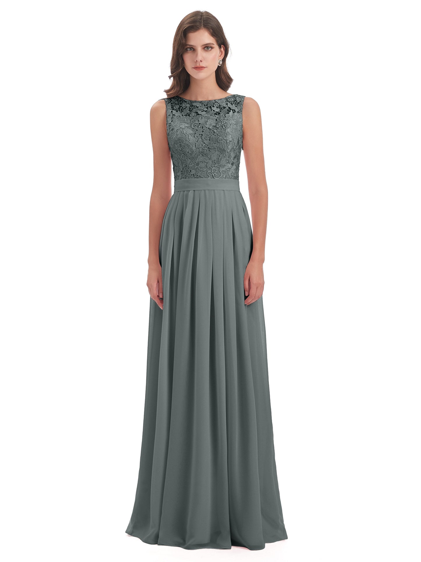 Riya Illusion Open Back Lace Long Bridesmaid Dresses