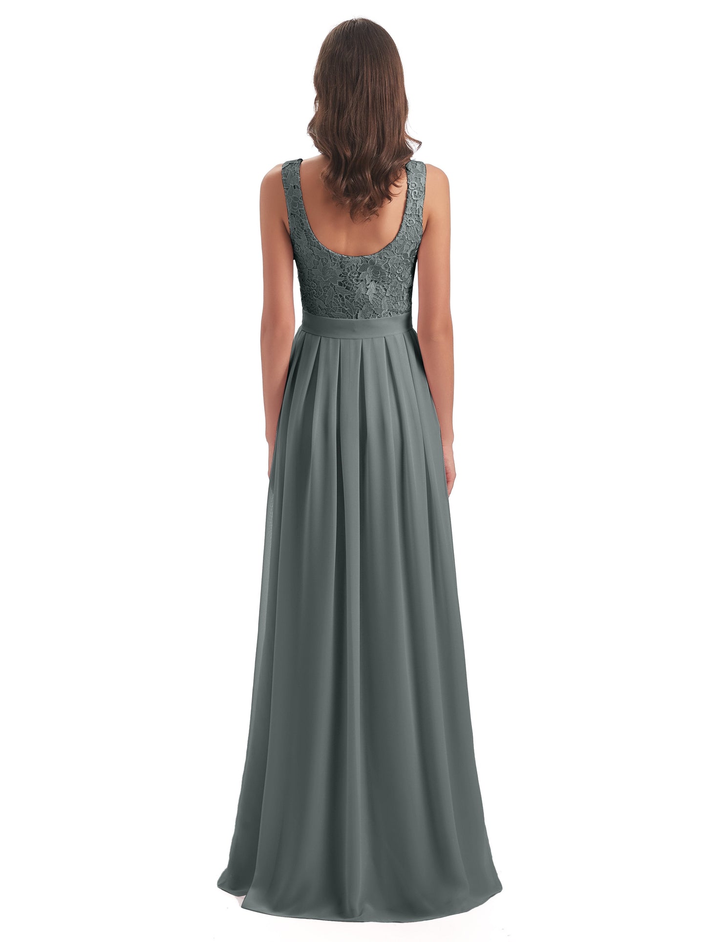 Riya Illusion Open Back Lace Long Bridesmaid Dresses