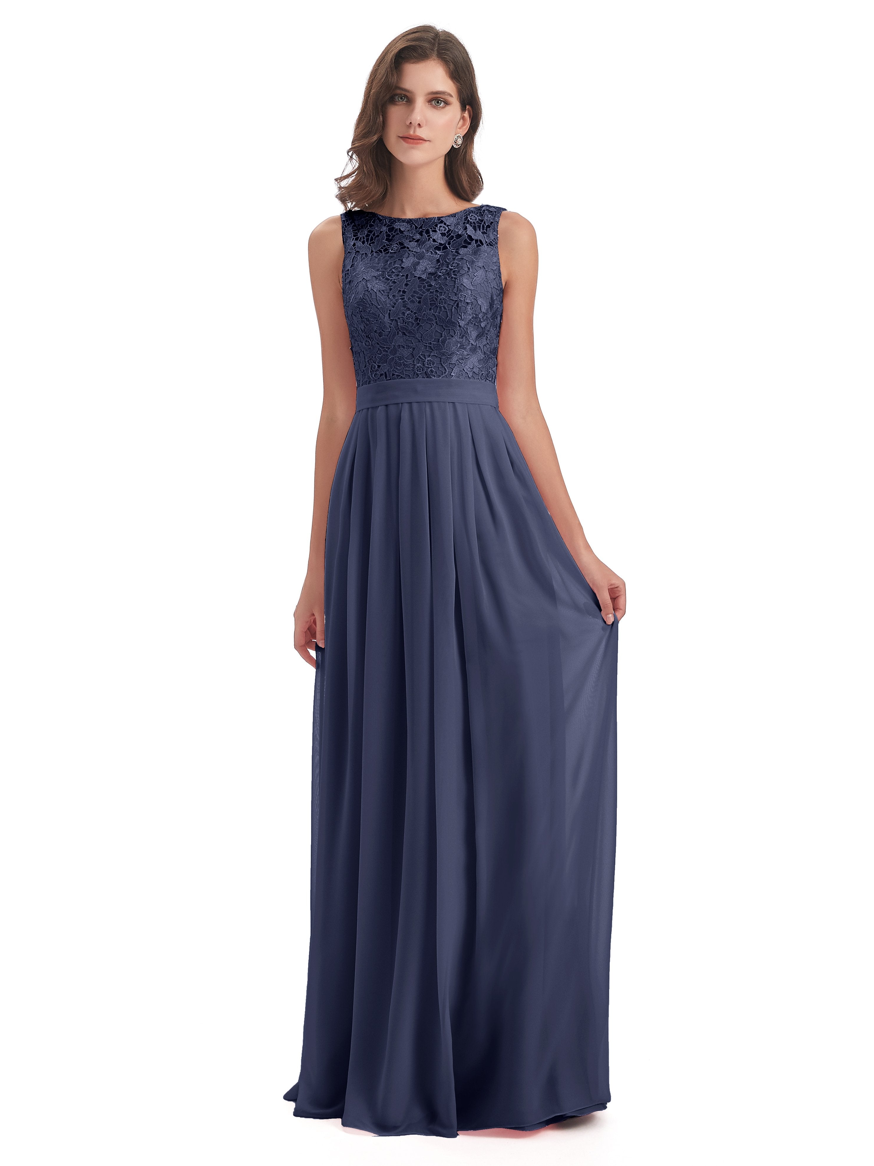 Riya Illusion Open Back Lace Long Bridesmaid Dresses