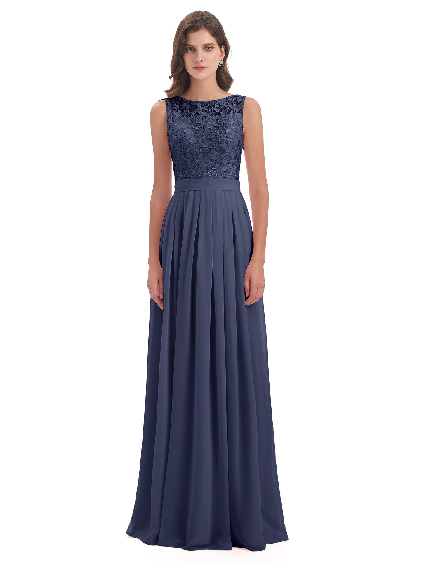 Riya Illusion Open Back Lace Long Bridesmaid Dresses