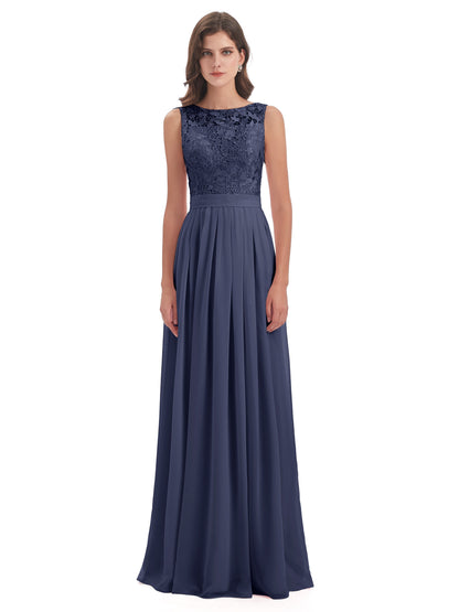 Riya Illusion Open Back Lace Long Bridesmaid Dresses