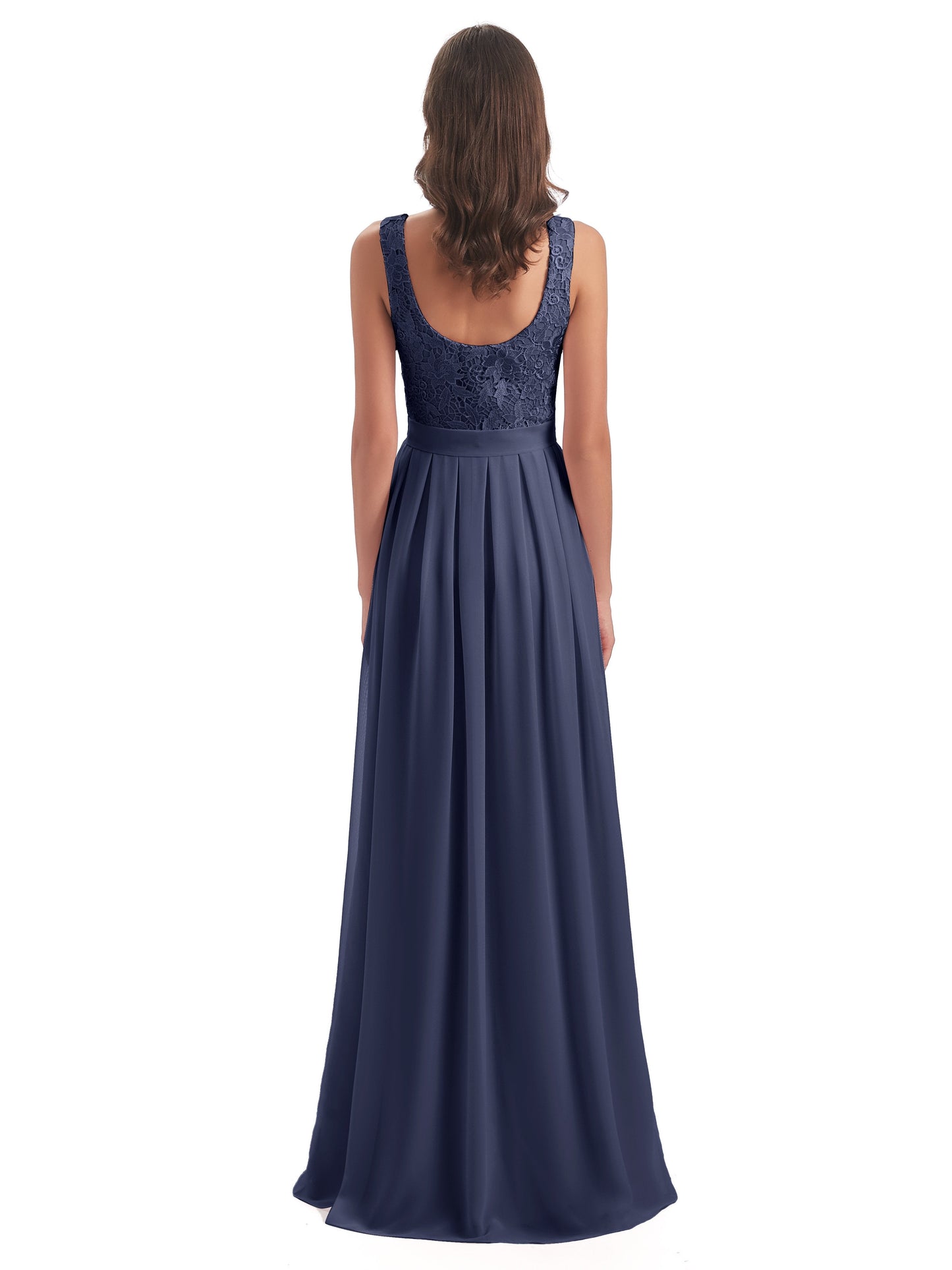 Riya Illusion Open Back Lace Long Bridesmaid Dresses
