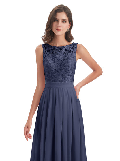 Riya Illusion Open Back Lace Long Bridesmaid Dresses
