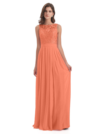 Riya Illusion Open Back Lace Long Bridesmaid Dresses