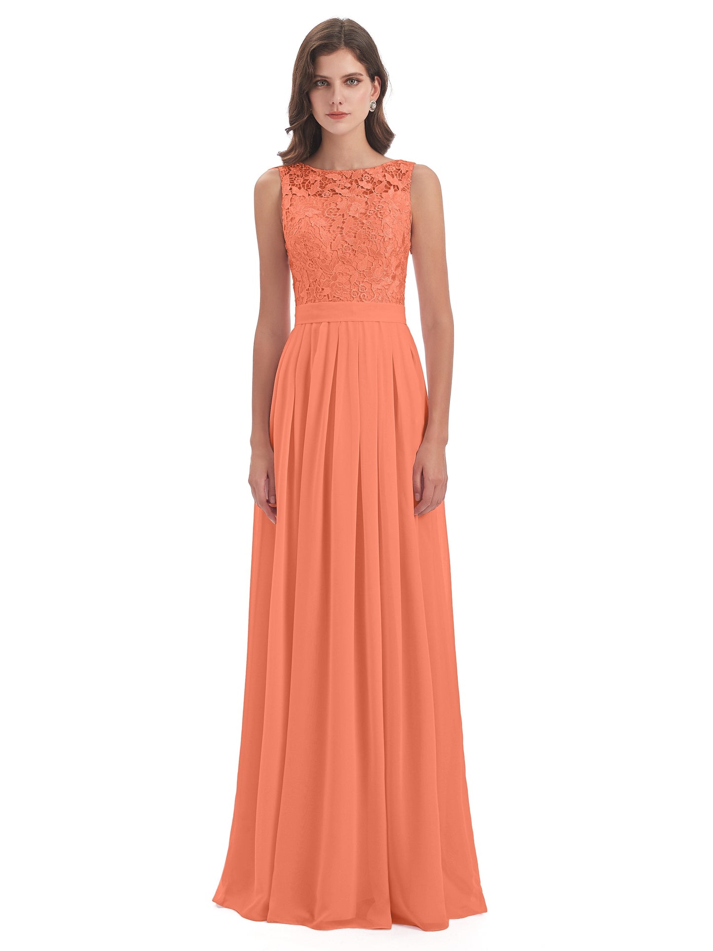 Riya Illusion Open Back Lace Long Bridesmaid Dresses