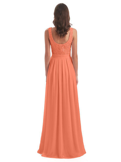 Riya Illusion Open Back Lace Long Bridesmaid Dresses