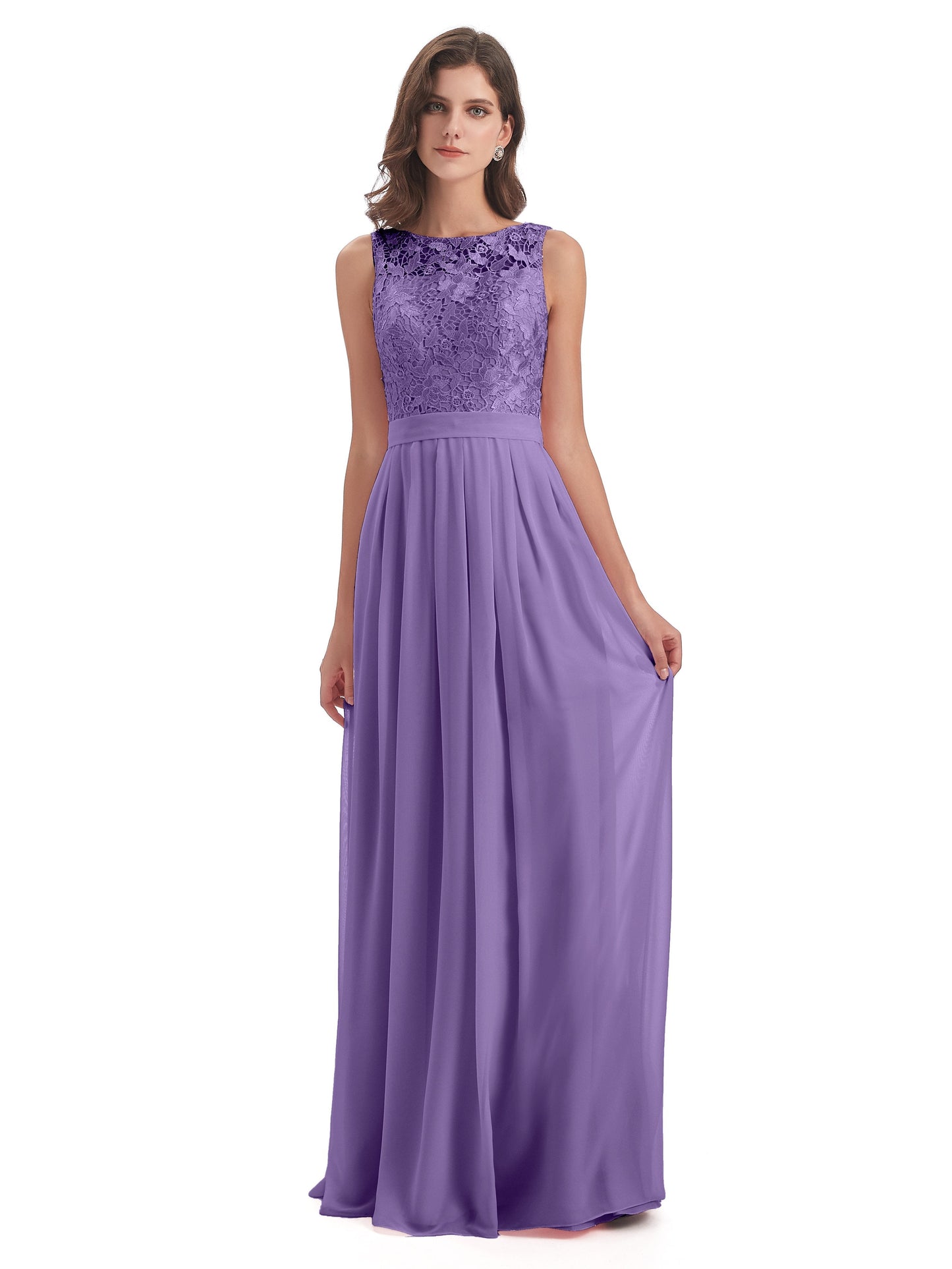 Riya Illusion Open Back Lace Long Bridesmaid Dresses