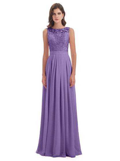 Riya Illusion Open Back Lace Long Bridesmaid Dresses