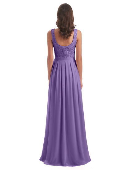 Riya Illusion Open Back Lace Long Bridesmaid Dresses