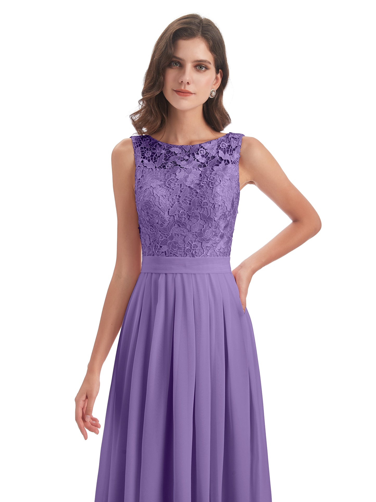 Riya Illusion Open Back Lace Long Bridesmaid Dresses