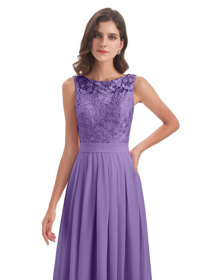 Riya Illusion Open Back Lace Long Bridesmaid Dresses