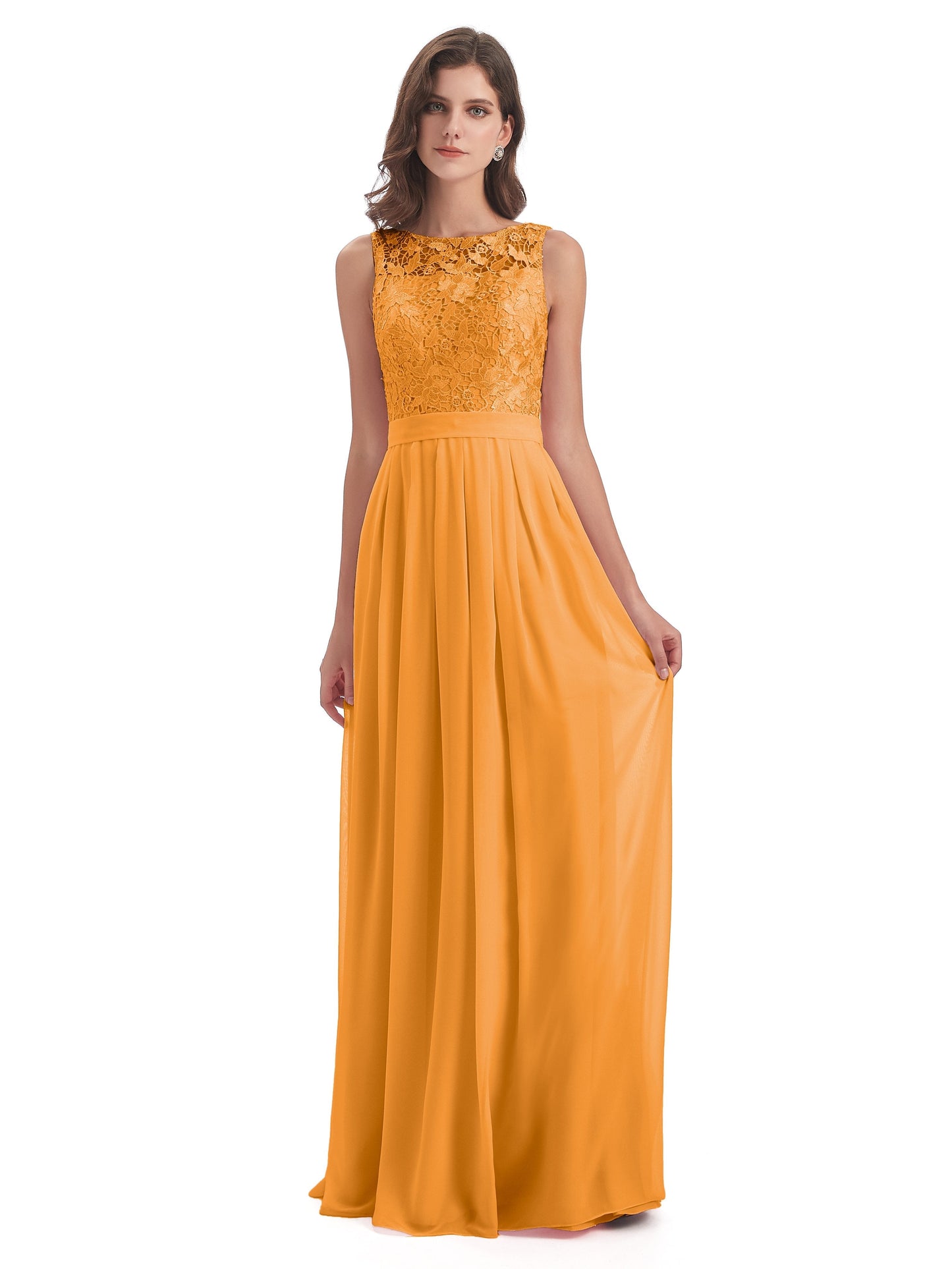 Riya Illusion Open Back Lace Long Bridesmaid Dresses