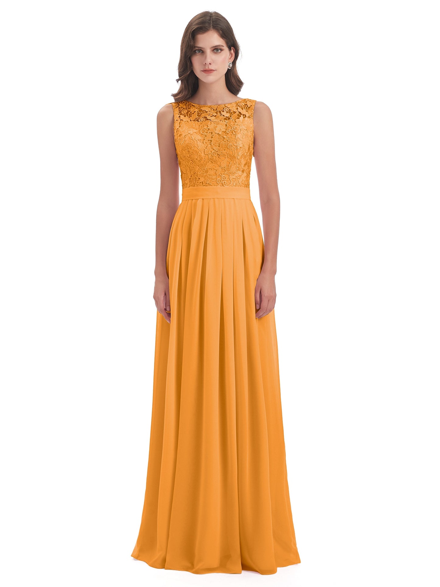 Riya Illusion Open Back Lace Long Bridesmaid Dresses