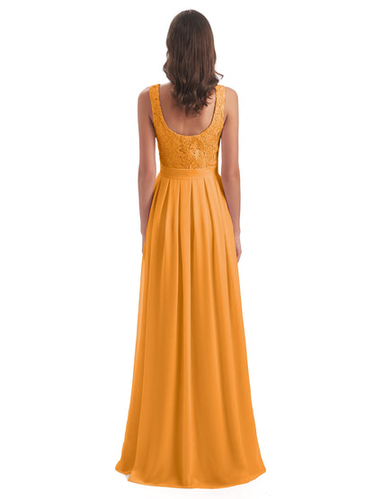 Riya Illusion Open Back Lace Long Bridesmaid Dresses