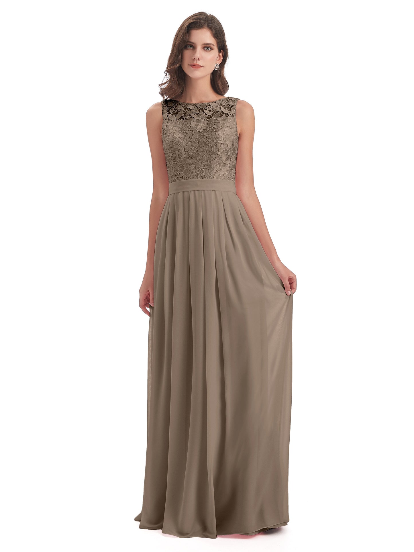 Riya Illusion Open Back Lace Long Bridesmaid Dresses