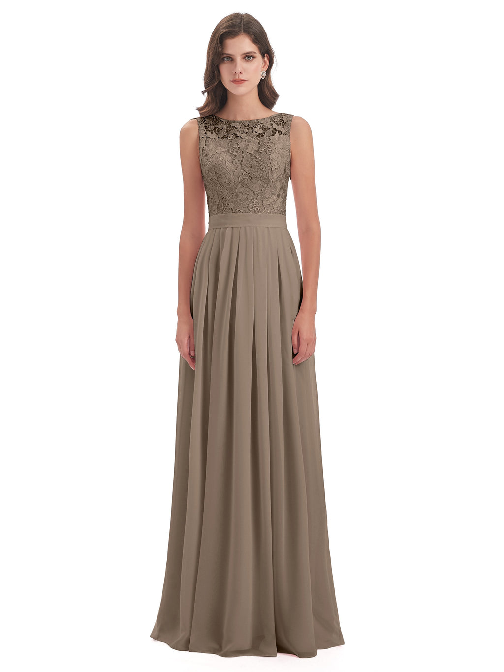 Riya Illusion Open Back Lace Long Bridesmaid Dresses