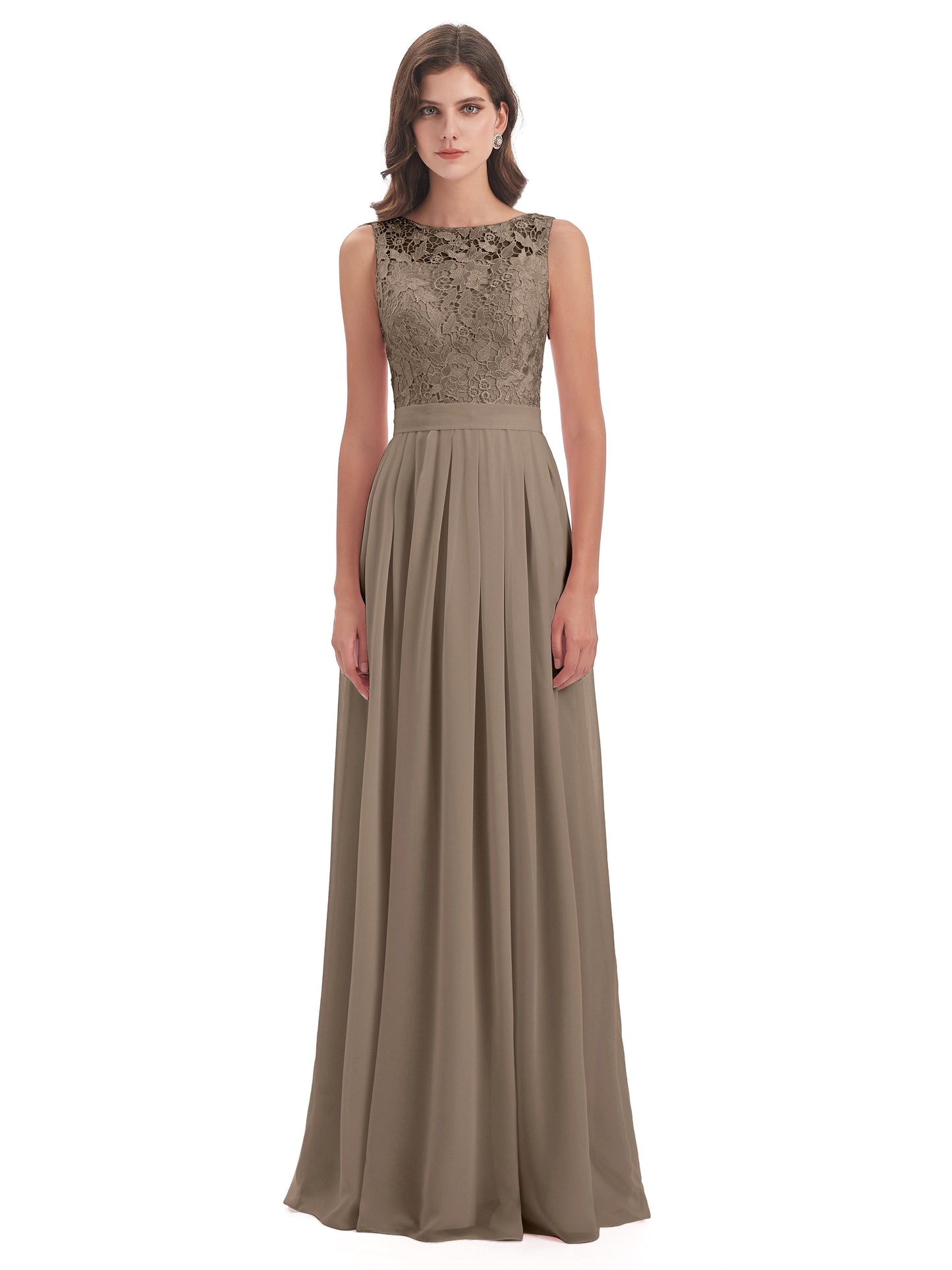 Riya Illusion Open Back Lace Long Bridesmaid Dresses