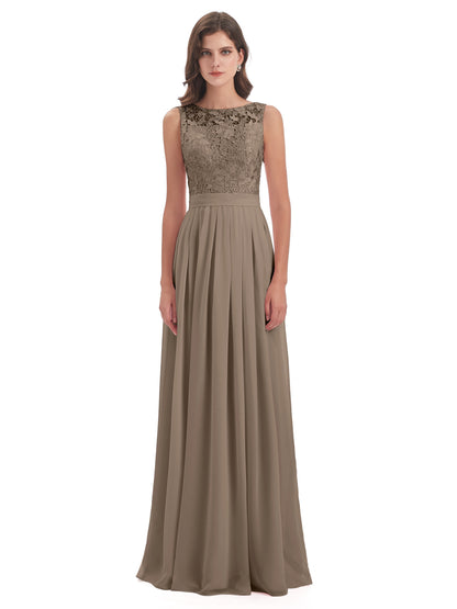 Riya Illusion Open Back Lace Long Bridesmaid Dresses